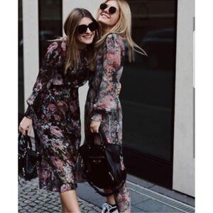 Zara dark floral printed midi dress